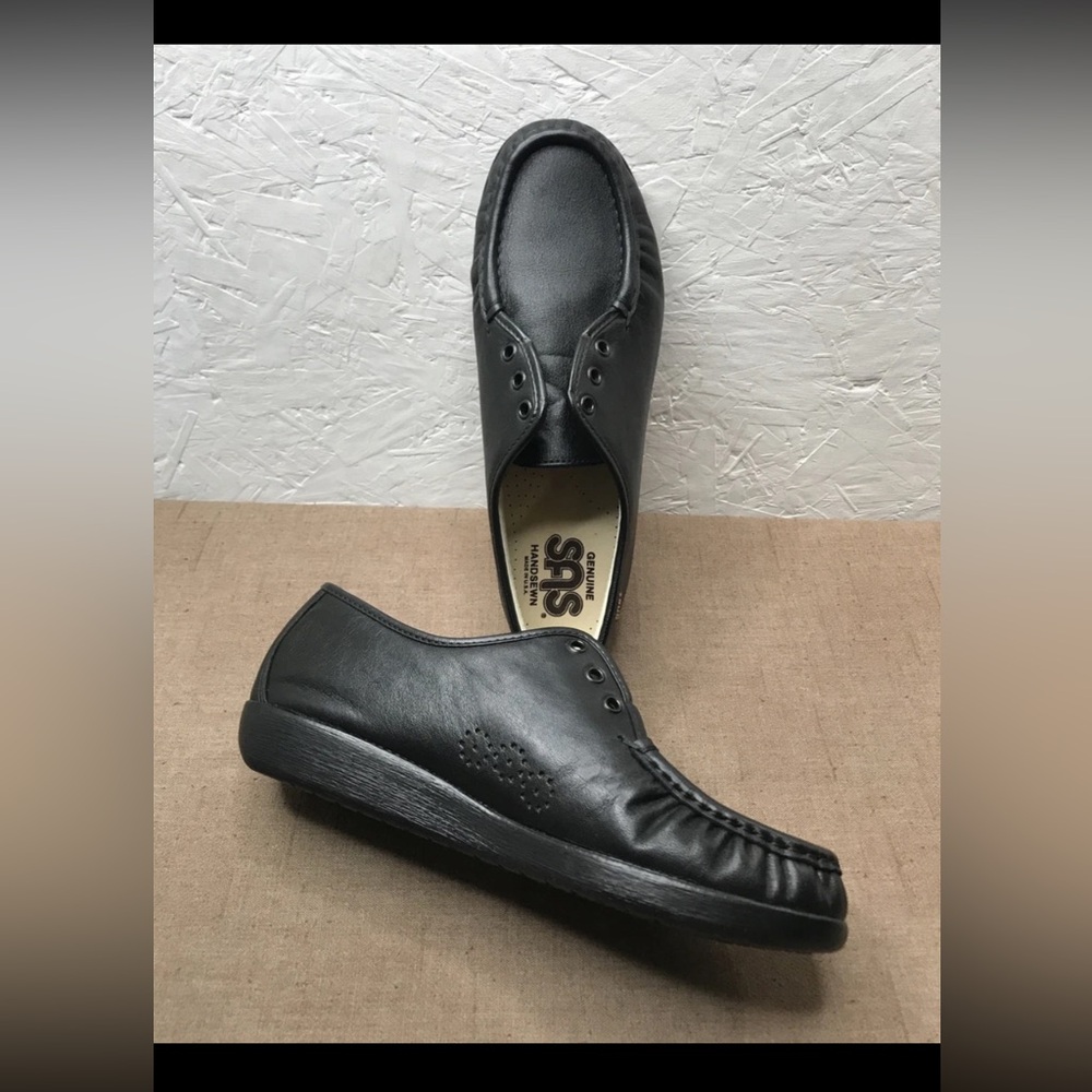 *No Shoelaces SAS Siesta Women's Shoes Black Leather Size 9WW Made in USA